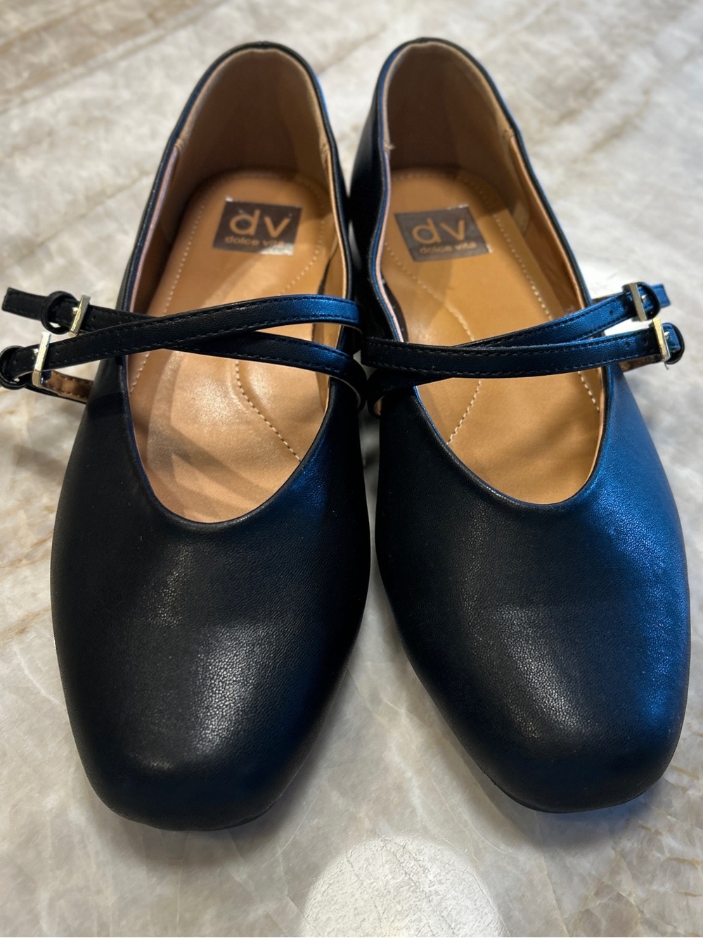 DV by Dolce Vita Black Double-Strap Mary Jane Flats